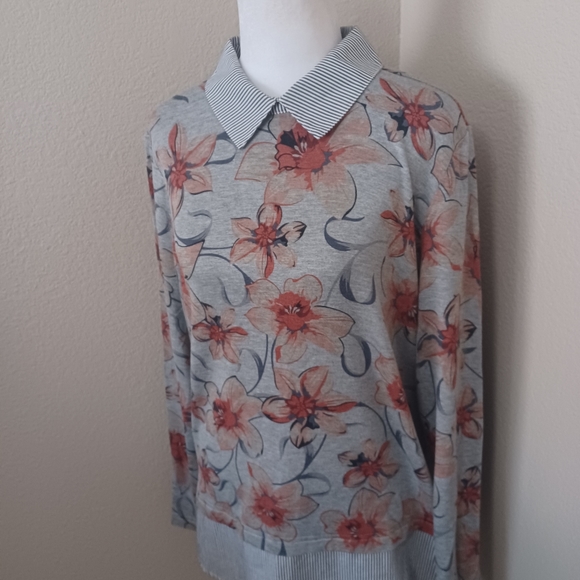 Zac & Rachel Gray Floral Print Layered Look Shirt XL Long Sleeve Collard… - Picture 4 of 14